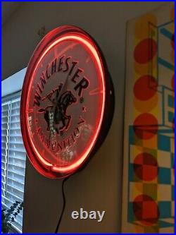 14 Winchester Ammunition Sign Neon Clock Red Made in USA