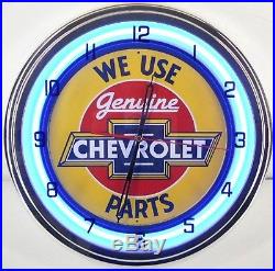 15 Vintage CHEVROLET Sign Double Neon Wall Clock Camaro SS Pickup Truck Parts