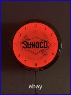16Sunoco Oil Vintage Sign Double Red Neon Clock Gasoline Gas Man Cave Garage