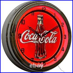 16 Coca Cola 30's Bottle & Logo Neon Clock Retro Vintage Style Home Decor (Red)