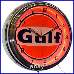 16 Gulf Gas Oil Vintage Logo Sign Neon Clock Man Cave Garage Decor (Orange)