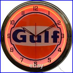 16 Gulf Gas Oil Vintage Logo Sign Neon Clock Man Cave Garage Decor (Orange)