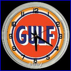 16 Gulf Gas Oil Vintage Logo Sign Orange Neon Clock Man Cave Bar Garage