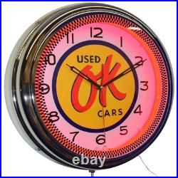 16 OK Used Cars Neon Wall Clock Retro Garage Man Cave Bar Red Neon Sign (Red)