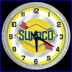 16 Sunoco Vintage Sign Yellow Neon Clock Gasoline Motor Oil Gas Man Cave Garage