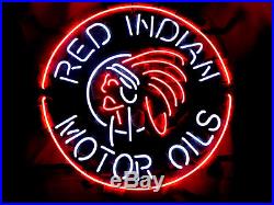 16''x16'' Red Indian Motorcycle Oils Beer Bar Club Neon Light Sign Vintage Decor