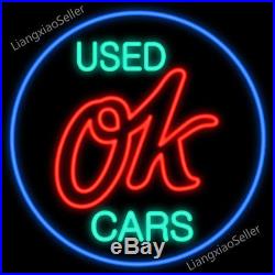 17X14 Chevy Vintage Ok Used Cars Beer Bar REAL NEON LIGHT SIGN Free Ship