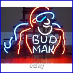 17x14Vintage Bud Man Neon Sign Light Real Glass Tube Wall Hanging Visual Art