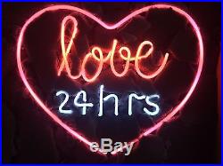17x14 Real Glass Neon Light Sign Vintage LOVE 24 hours Heart Lighting Art UK