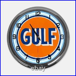 18 Gulf Oil Metal Sign Designed White Neon Clock