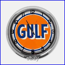 18 Gulf Oil Metal Sign Designed White Neon Clock 18 Gulf Oil Metal Sign Designed White Neon Clock