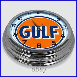 18 Gulf Oil Metal Sign Designed White Neon Clock