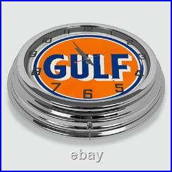 18 Gulf Oil Metal Sign Designed White Neon Clock