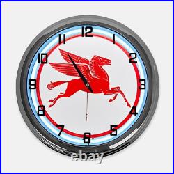 18 Mobilgas Pegasus Metal Sign Designed White Neon Clock