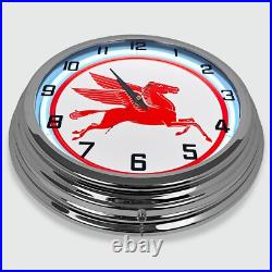 18 Mobilgas Pegasus Metal Sign Designed White Neon Clock