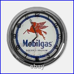 18 Mobilgas Socony Vacuum Metal Sign Designed White Neon Clock