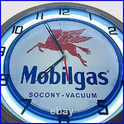 18 Mobilgas Socony Vacuum Metal Sign Designed White Neon Clock