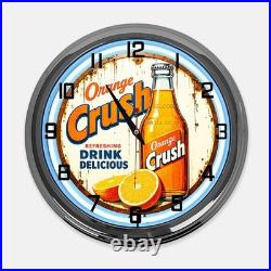 18 Orange Crush Metal Sign Designed White Neon Clock
