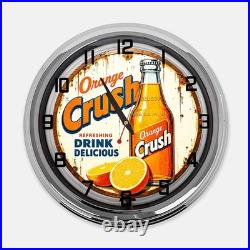 18 Orange Crush Metal Sign Designed White Neon Clock