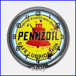 18 Pennzoil Safe Lubrication Metal Sign Designed White Neon Clock