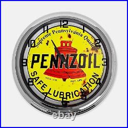 18 Pennzoil Safe Lubrication Metal Sign Designed White Neon Clock