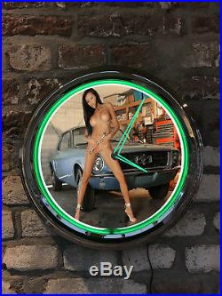 18 Pinup Pin up girl hot picture Ford Mustang Neon Clock Vintage Large Bar Sign
