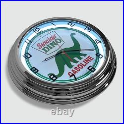 18 Sinclair Dino Metal Sign Designed White Neon Clock SIGNBOX