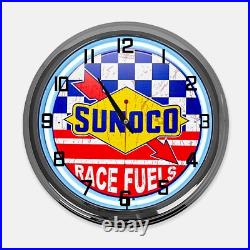 18 Sunoco Race Fuels Metal Sign Designed White Neon Clock 18 Sunoco Race Fuels Metal Sign Designed White Neon Clock