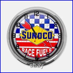 18 Sunoco Race Fuels Metal Sign Designed White Neon Clock 18 Sunoco Race Fuels Metal Sign Designed White Neon Clock