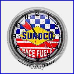 18 Sunoco Race Fuels Metal Sign Designed White Neon Clock 18 Sunoco Race Fuels Metal Sign Designed White Neon Clock