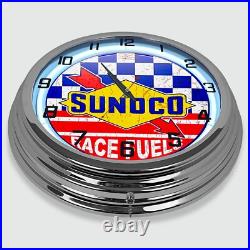 18 Sunoco Race Fuels Metal Sign Designed White Neon Clock 18 Sunoco Race Fuels Metal Sign Designed White Neon Clock