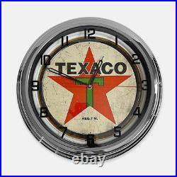 18 Texaco 1936 Logo Metal Sign Designed White Neon Clock SIGNBOX
