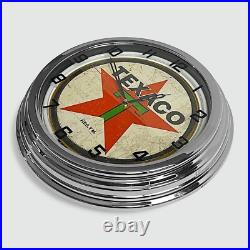 18 Texaco 1936 Logo Metal Sign Designed White Neon Clock SIGNBOX