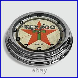 18 Texaco 1936 Logo Metal Sign Designed White Neon Clock SIGNBOX