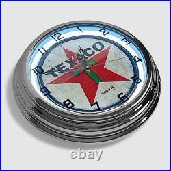 18 Texaco 1936 Logo Metal Sign Designed White Neon Clock SIGNBOX