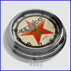 18 Texaco 1936 Logo Metal Sign Designed White Neon Clock SIGNBOX
