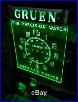 1940's GRUEN Watches Antique Vintage Neon Clock LACKNER Edge Lit Neon sign CLEAN