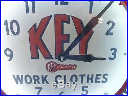 1940's Key Work Clothes NEON Display Clock Sign Vintage OLD