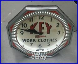 1940's Key Work Clothes NEON display clock sign Original Vintage Advertising