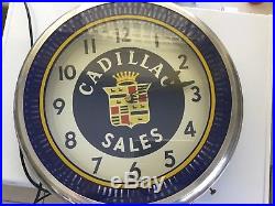1950's Vintage Authentic Dealerships CADILLAC SALES Sign Neon Like Wall CLOCK