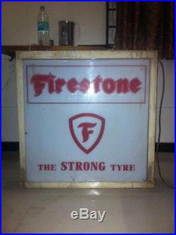 1950s FIRESTONE TYRE LIGHT BOX SIGN VINTAGE OIL GAS TIRES NT NEON PORCELAIN RARE