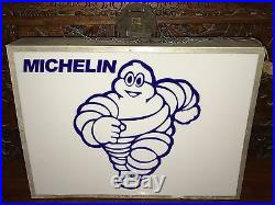 1950s MICHELIN TIRES LIGHT BOX SIGN VINTAGE GAS STATION GARAGE NT PORCELAIN NEON