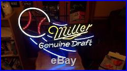 1980's Vintage MILLER GENUINE DRAFT MGD BEER BASEBALL ALL NEON SIGN BAR SIGN