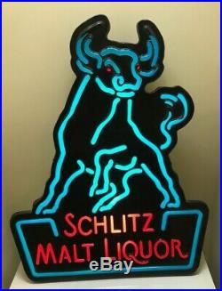 1987 Schlitz beer sign lighted neo-neon bar light box vintage malt liquor bull