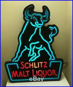 1987 Schlitz beer sign lighted neo-neon bar light box vintage malt liquor bull