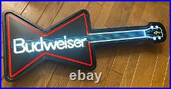 1990s Vintage BUDWEISER Beer Bar Lighted Guitar Neon Sign
