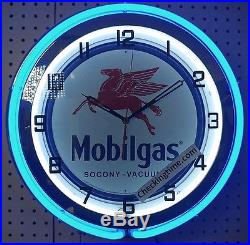 19 Double Neon Clock Mobile Gas Vintage Style Metal Sign Chrome Finish