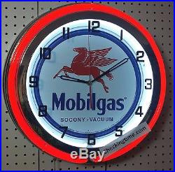 19 Double Neon Clock Mobile Gas Vintage Style Metal Sign Chrome Finish