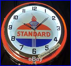 19 Double Neon Clock Standard Oil Gas Vintage Style Sign Chrome Finish