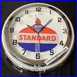 19 Double Neon Clock Standard Oil Gas Vintage Style Sign Chrome Finish